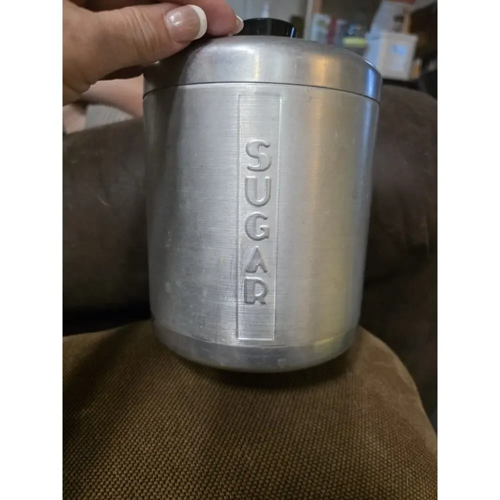Vintage Mid Century Aluminum Kitchen Canister Set Flour Sugar Coffee Tea Grease